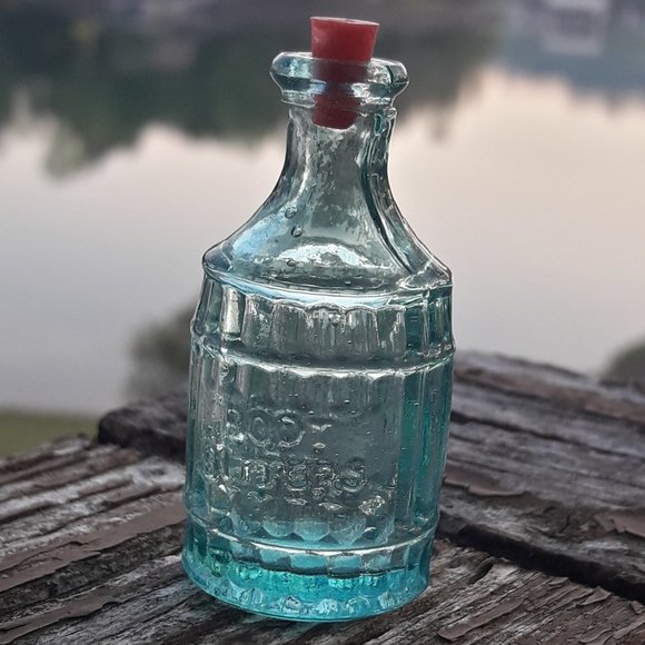 Vintage Glass Bottle with Lid Blue Art Glass Mini Dollhouse Wheaton Root Bitters - Picture 2 of 14